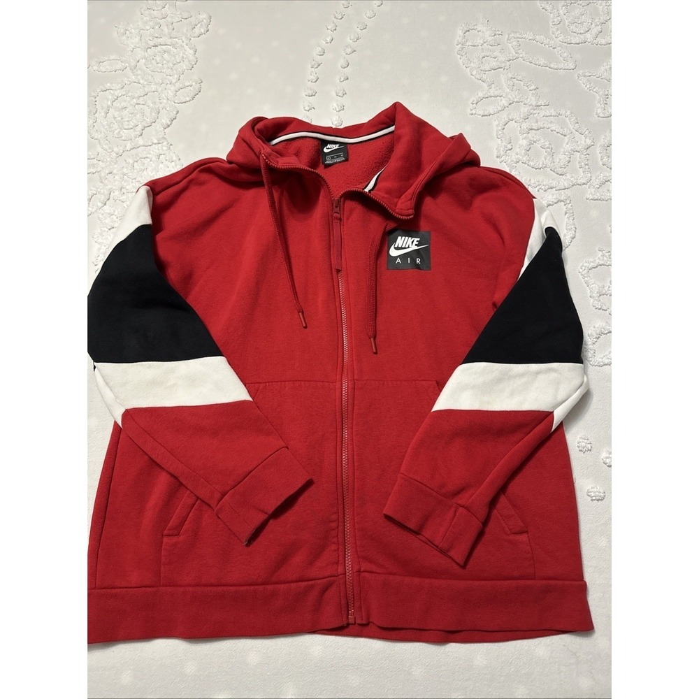 Nike Air Jacket Mens XL Red White Black Full Zip Hooded Sweatshirt Athletic